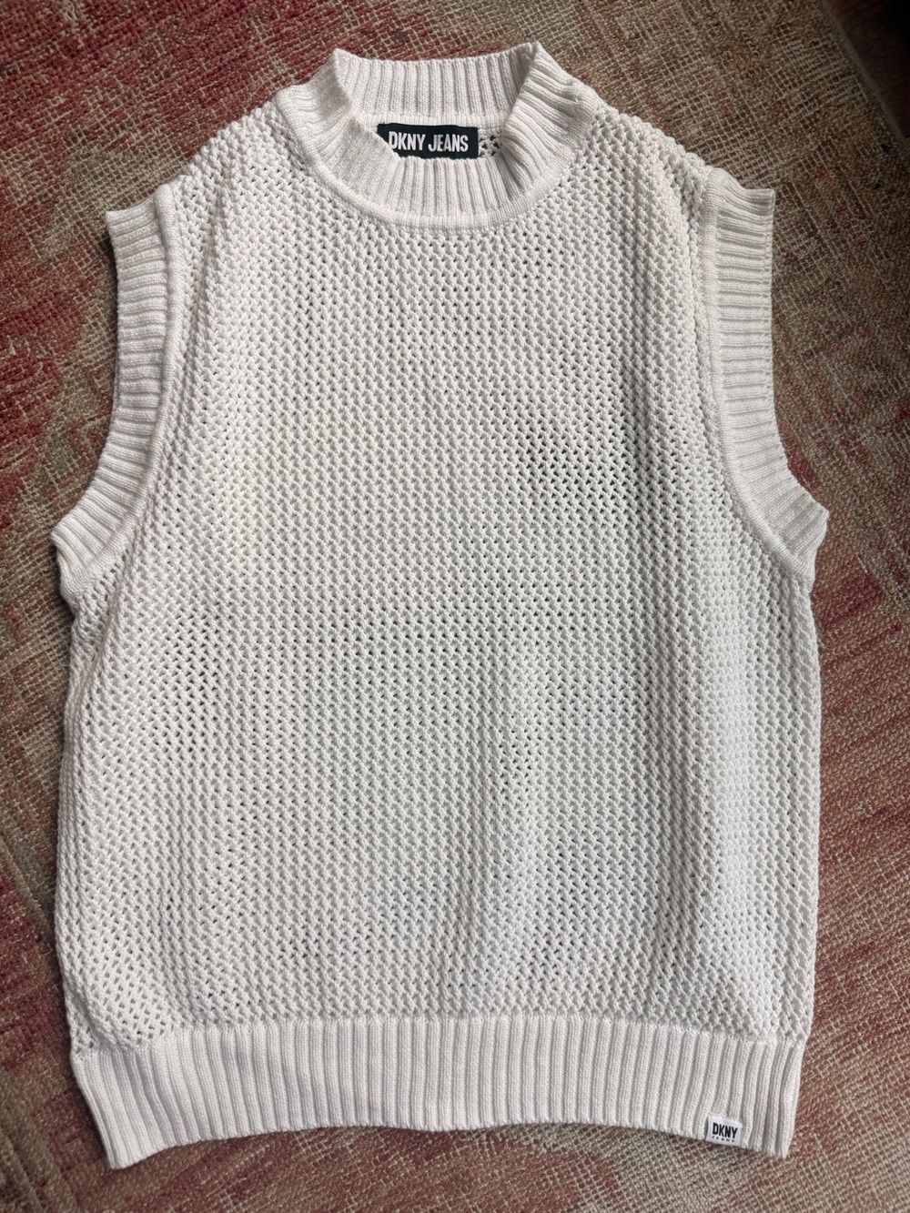 DKNY White Knit Sleeveless Sweater Vest